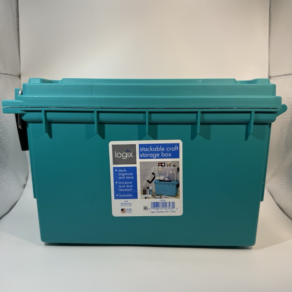 Logix 12533 Stackable Craft Storage Box w/ Handle 2-Way Locking Art Supply Teal